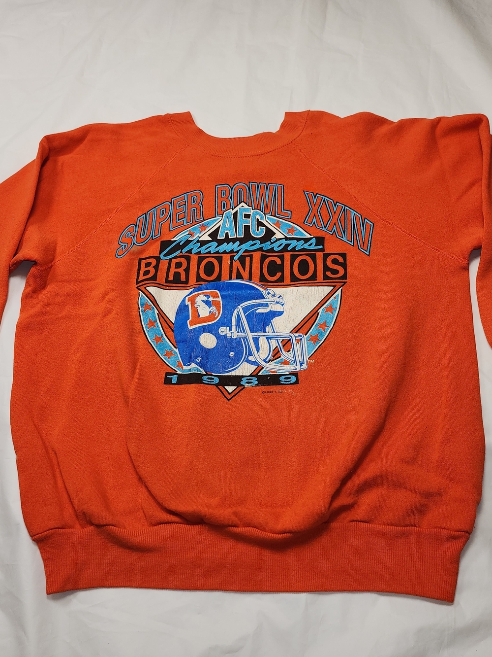 VTG 1989 Denver Broncos Orange Super Bowl XXIV AFC Champions Crewneck Sweater Xl